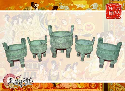 銅鼎，銅五鼎，中國鼎，佛像用鼎